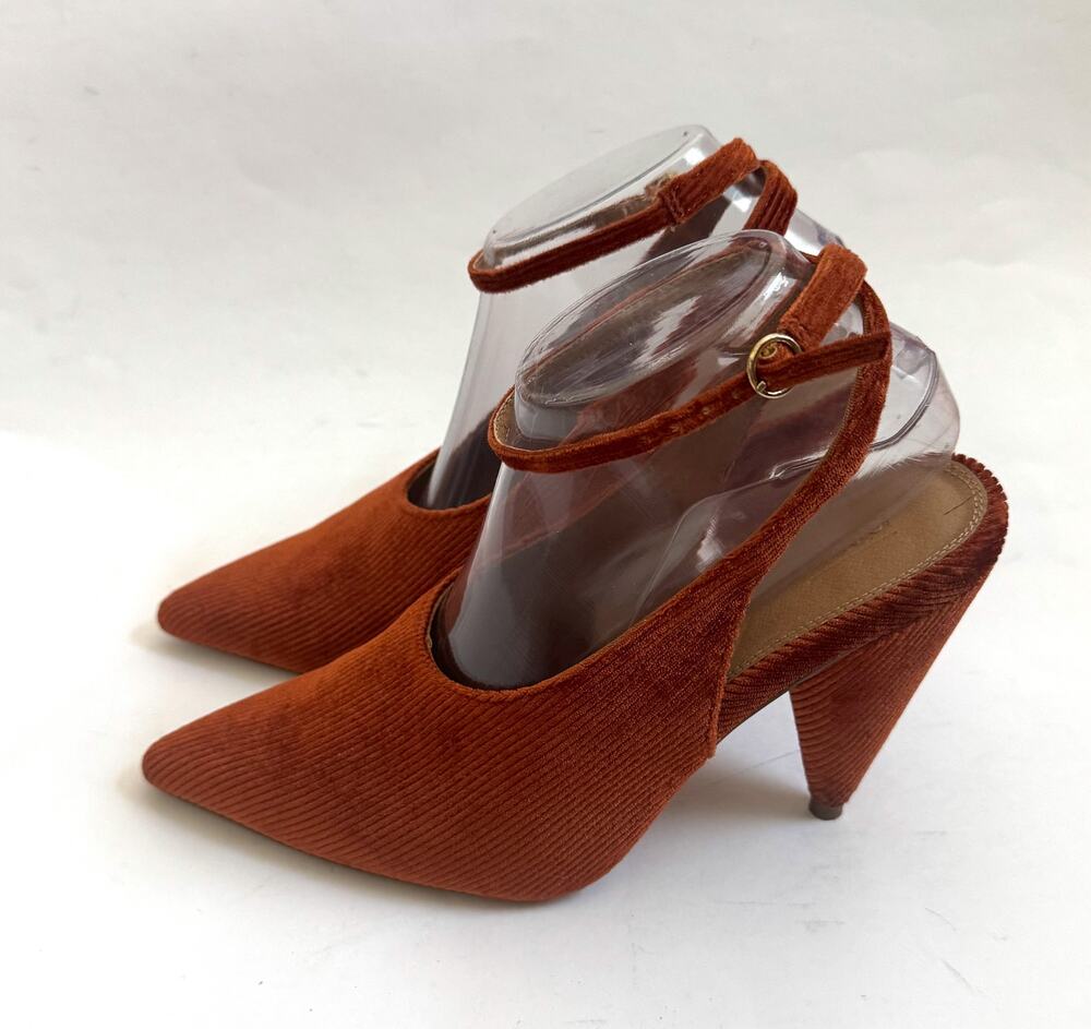 Asos Corduroy Ankle Strap High Heels Orange Bronze Rust Size 6